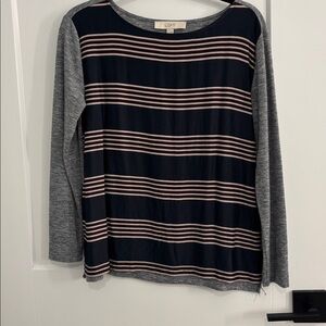 LOFT Navy and Pink Striped Top